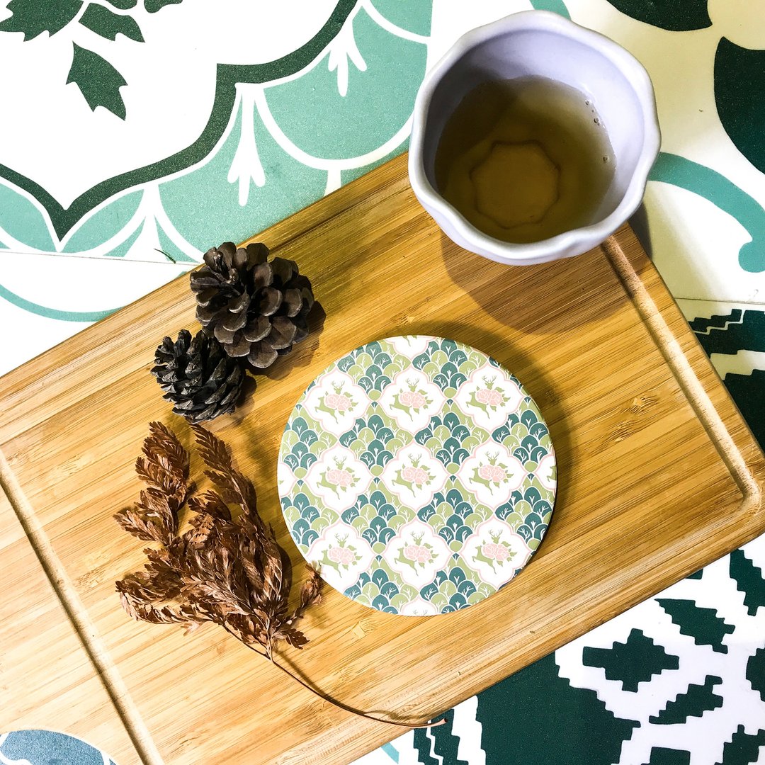 圆滚滚杯垫 ∣ 森林迷鹿 - 杯垫 - 陶 粉红色