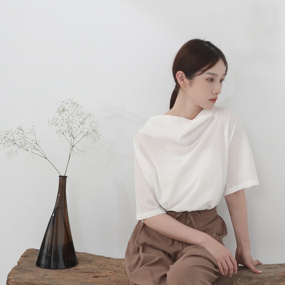 Liren_离人棉麻垂坠上衣_23SF012_白 - 女装上衣 - 聚酯纤维 白色