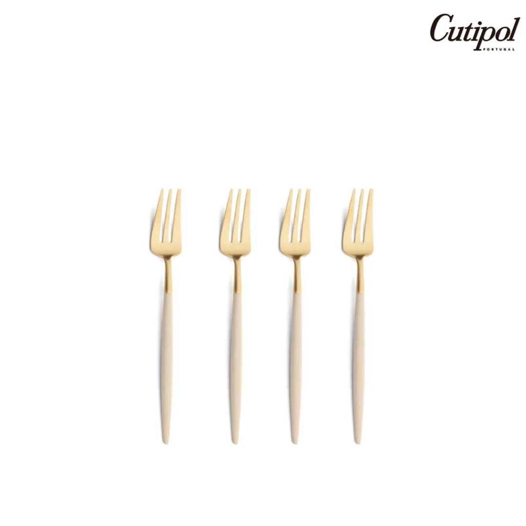 葡萄牙 Cutipol  GOA 奶茶金 17CM 水果三叉 四件组 - 餐刀/叉/匙组合 - 不锈钢 卡其色