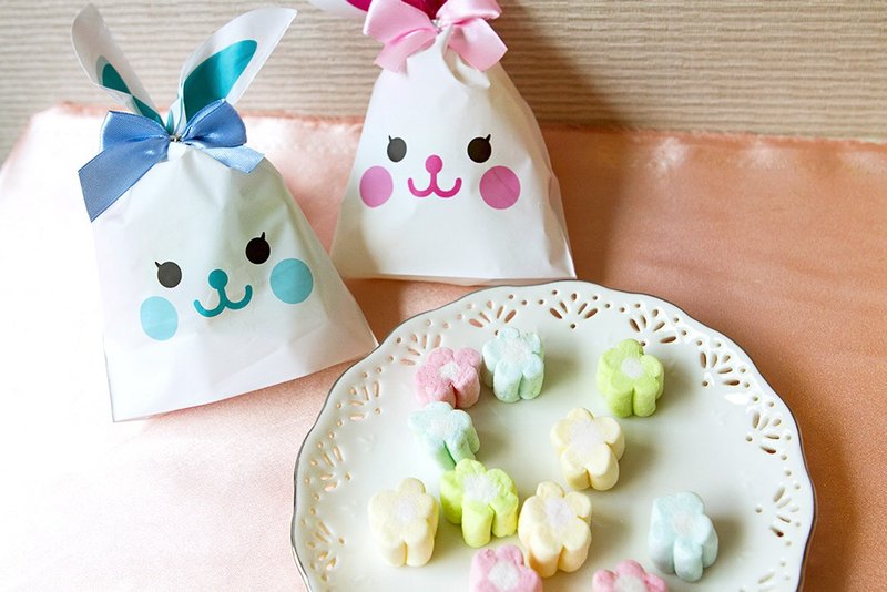 (DIY装入)可爱长耳朵微笑兔子棉花糖(附袋+棉花糖+蝴蝶结) 庆生会 - 零食/点心 - 新鲜食材 多色