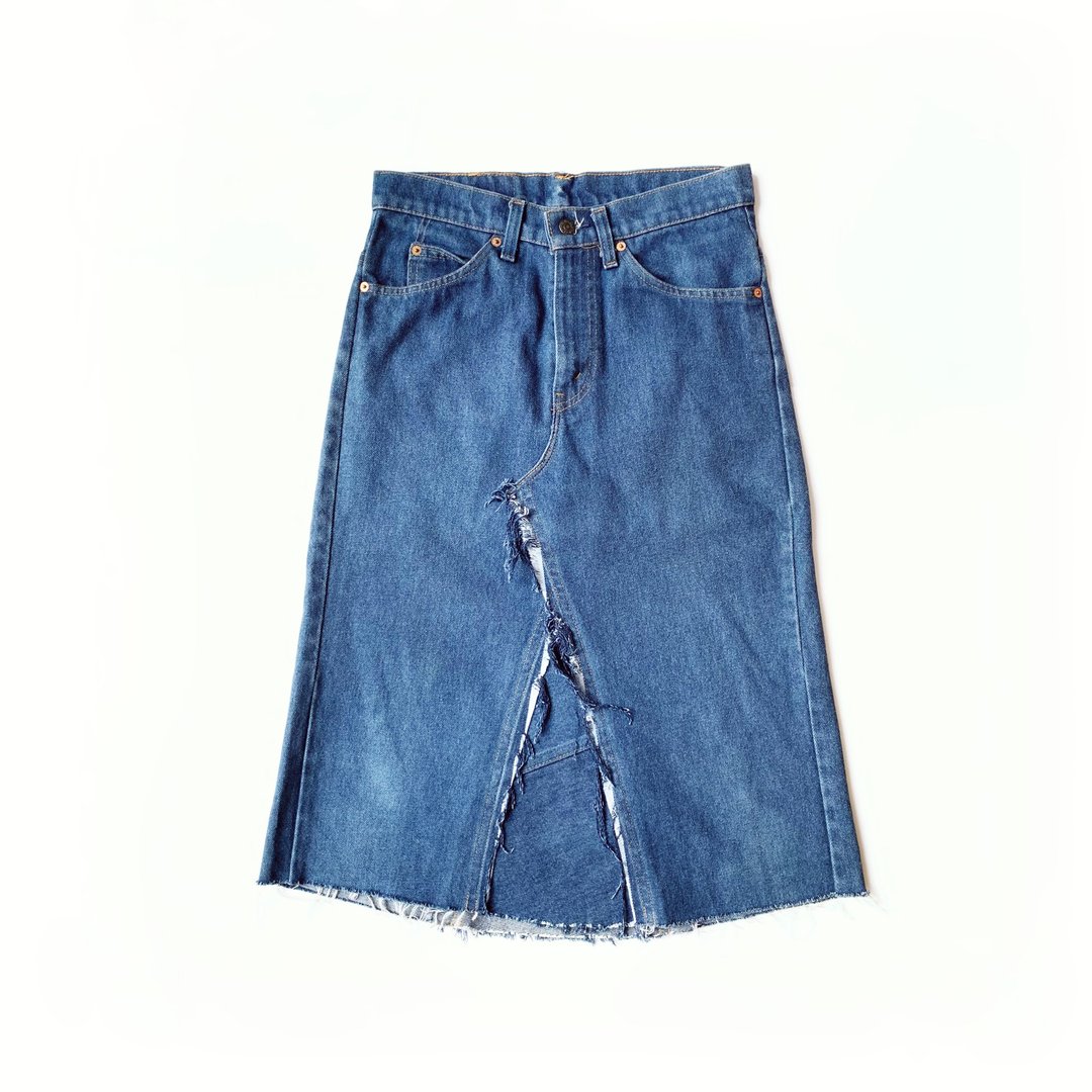古着美制80s Levis 509-0917橘标改制拼接丹宁裙 - 裙子 - 棉 蓝色