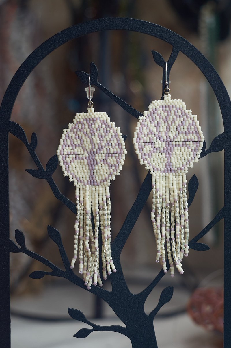 手工制作的生命之树坏耳环－Miyuki Bads 银钩 - 耳环/耳夹 - 玻璃 粉红色