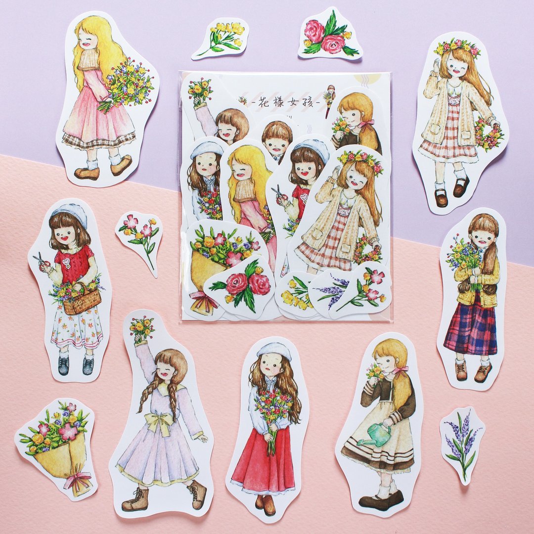 【花样女孩】7入贴纸组 - 贴纸 - 纸 粉红色