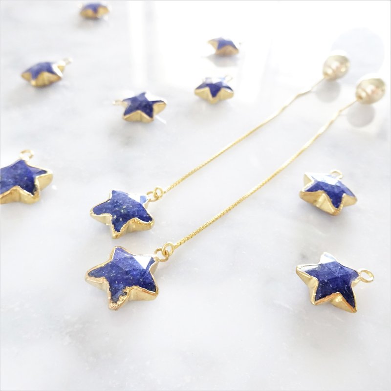 14kgf Lapislazuli STAR american pierced earring - 耳环/耳夹 - 宝石 蓝色