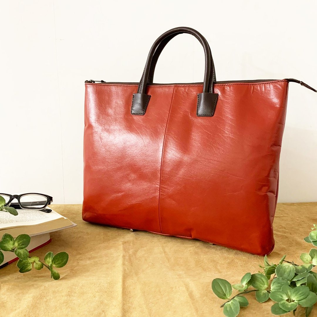 [Buffalo leather] Thin gusset briefcase - 公文包/医生包 - 真皮 红色