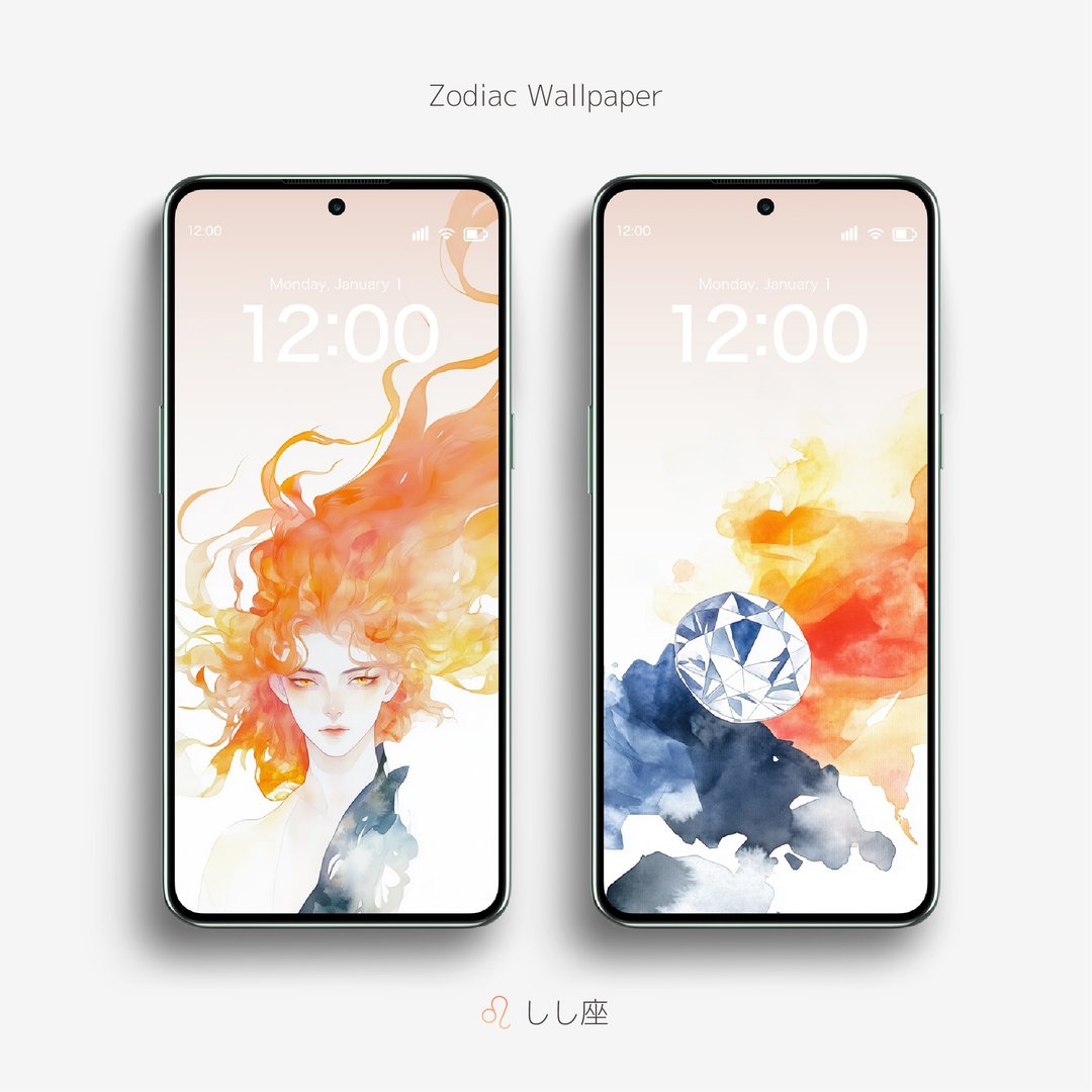 狮子座水彩风格插画壁纸 - 电脑手机桌布/贴图/App 图示 - 其他材质 