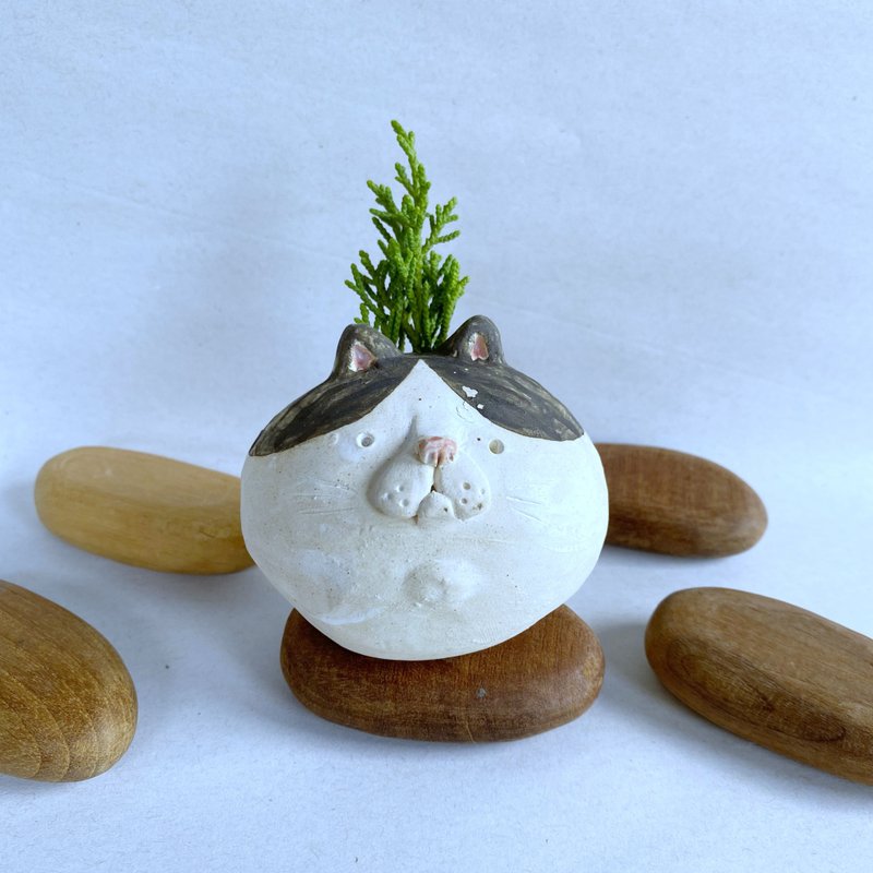 燕尾服猫咪造型花瓶 / 手工陶瓷 - 花瓶/陶器 - 陶 黑色