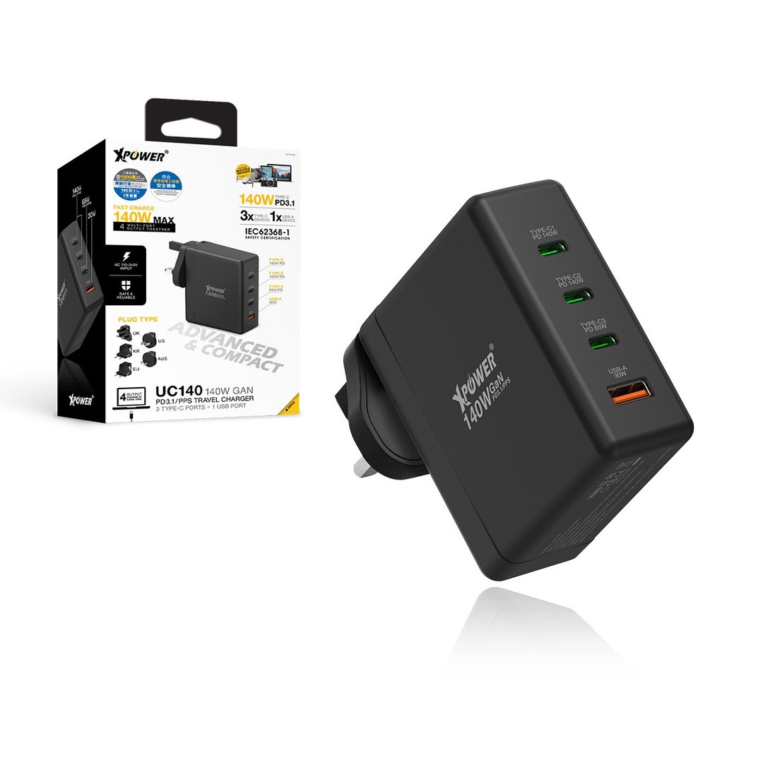 XPower UC140 4-Port 140W PD3.1 GaN 旅行充电器 - 手机配件 - 其他金属 黑色