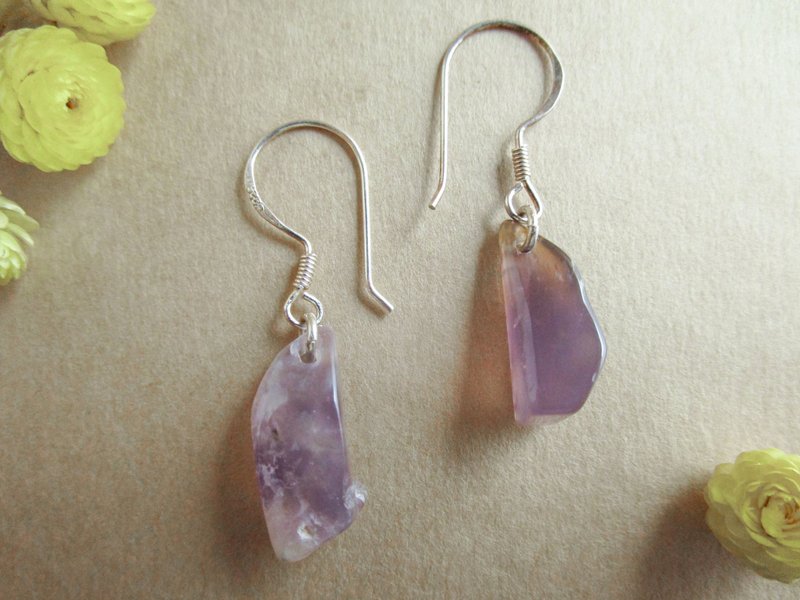 掏宝乐系列 耳环 花紫玉(耳勾)/独特个性天然纹理美/ - 耳环/耳夹 - 玉石 紫色