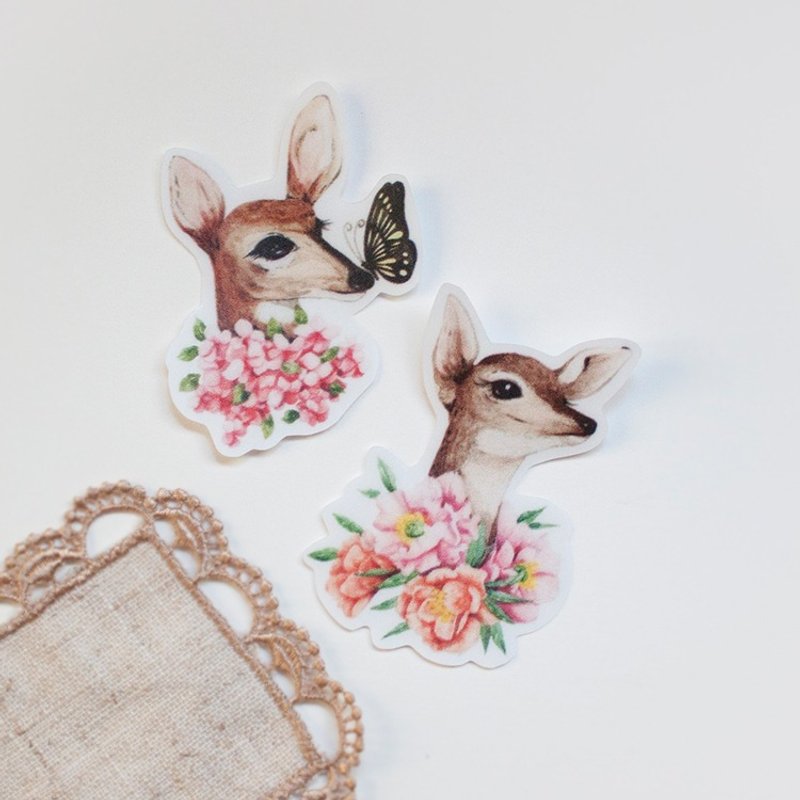 透明贴纸 - 花鹿 - 防水、防刮、防晒 - 任选4张 - 贴纸 - 塑料 粉红色