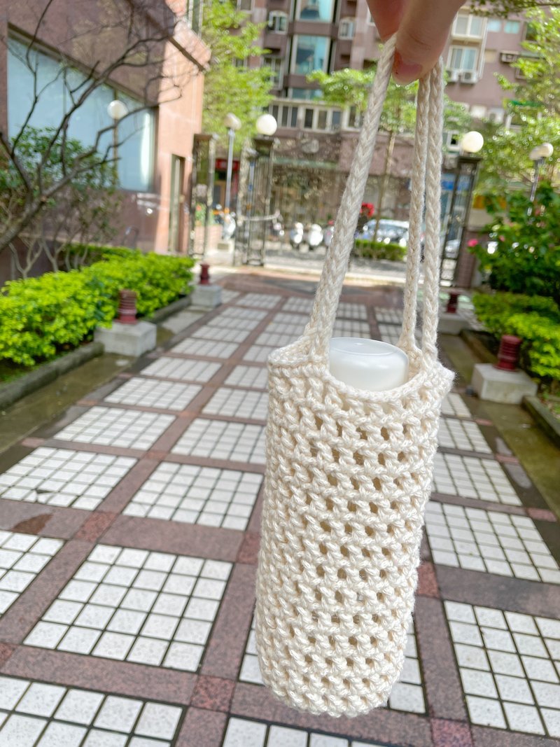 手工棉线编织洞洞水壶袋/饮料袋/环保袋/随身袋 - 手提包/手提袋 - 棉．麻 粉红色