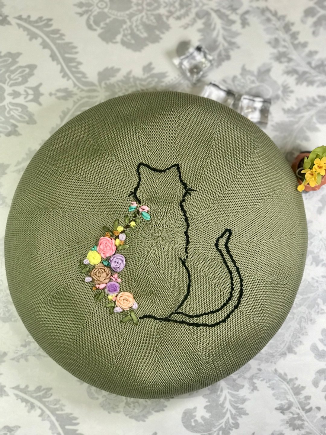 原创设计贝雷帽 新款春秋刺绣帽子 handmade embroidery beret - 帽子 - 棉 绿色