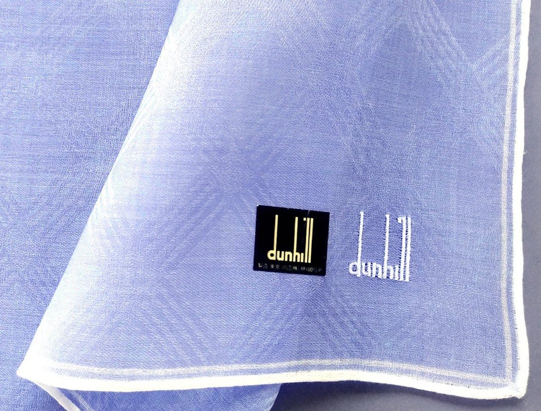 Dunhill Vintage Handkerchief Pocket Square Hanky Purple 19 x 18.5 inches - 手帕/方巾 - 棉 蓝色