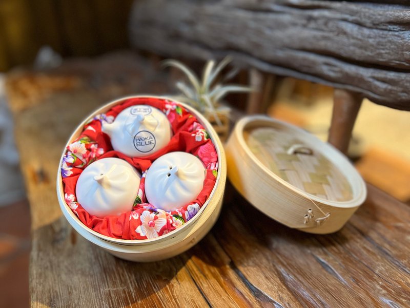 【台客蓝】小笼包调味罐3入组 **蒸笼+花布包装(颜色随机) - 花瓶/陶器 - 陶 