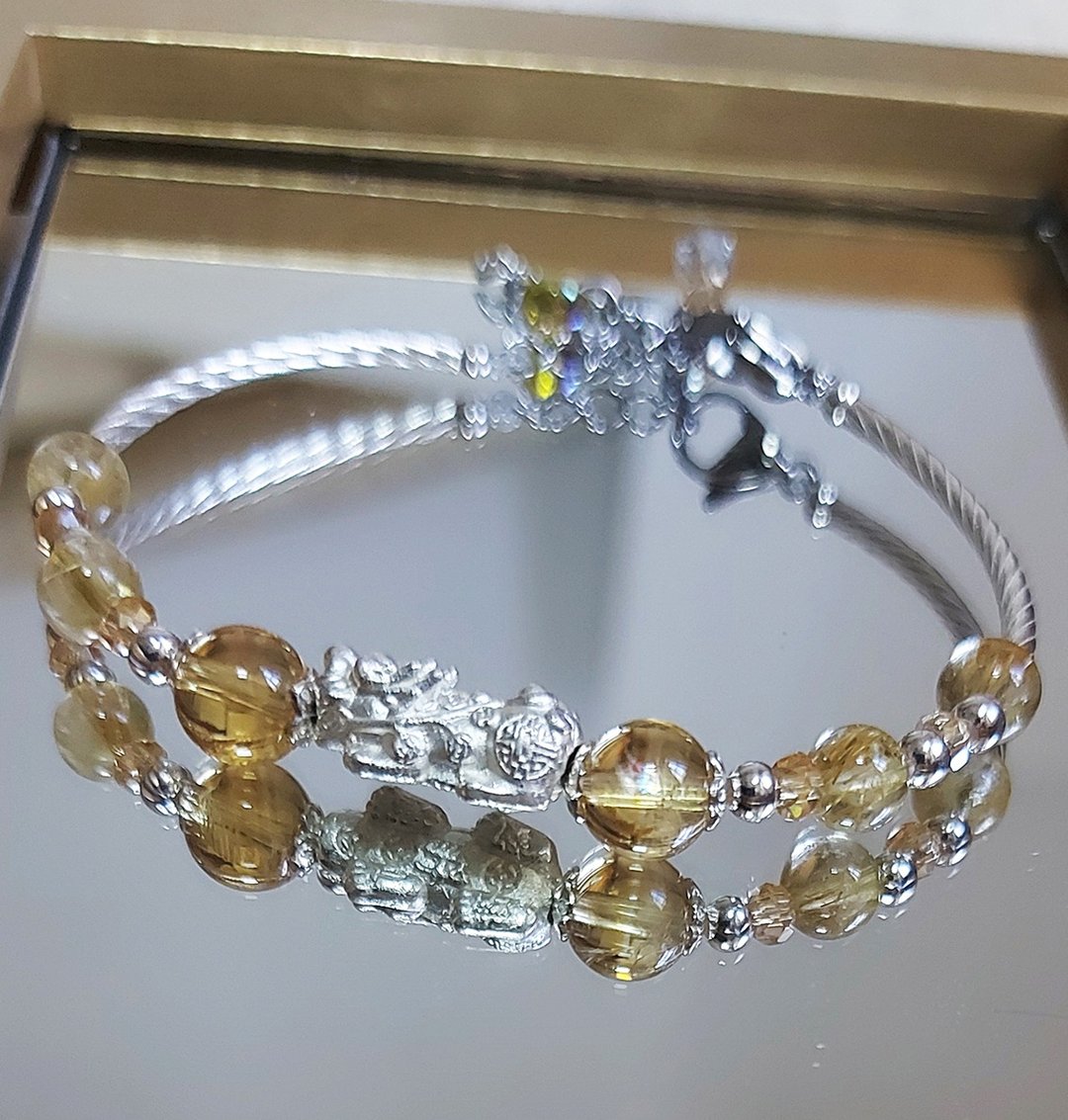 925纯银 //精选开运 金发金 黄水晶 貔貅 纯银 招财旺事业手链 - 手链/手环 - 宝石 橘色