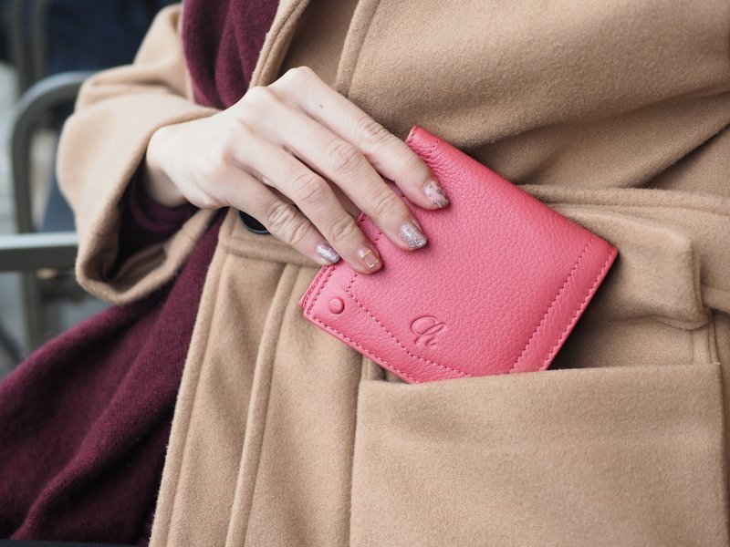 Hannah (Sweet pink) : Small leather short wallet, folded wallet - 皮夹/钱包 - 真皮 粉红色