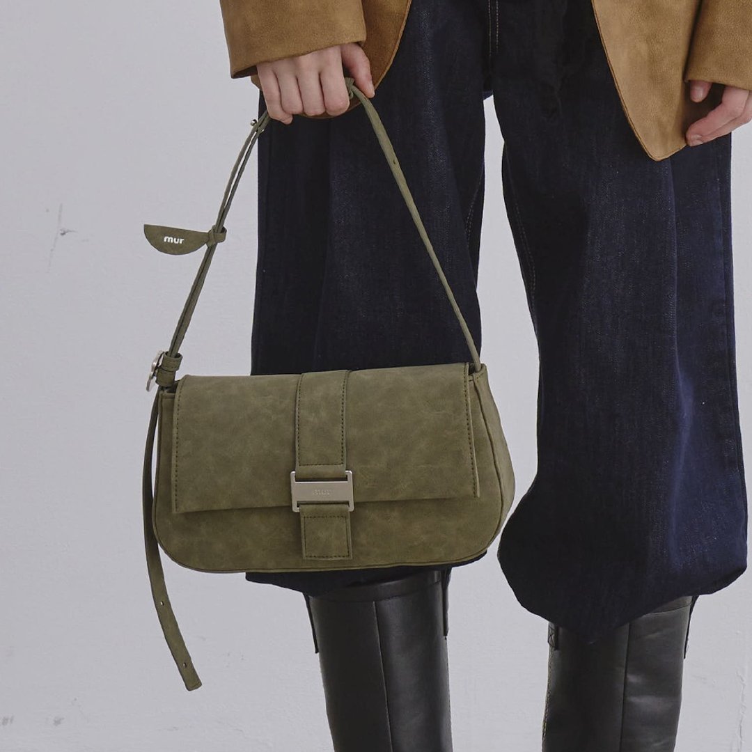 韓國製 MUR Seren bag 手袋/單肩包/上肩袋/手提袋 Suede Khaki - 侧背包/斜挎包 - 环保材料 