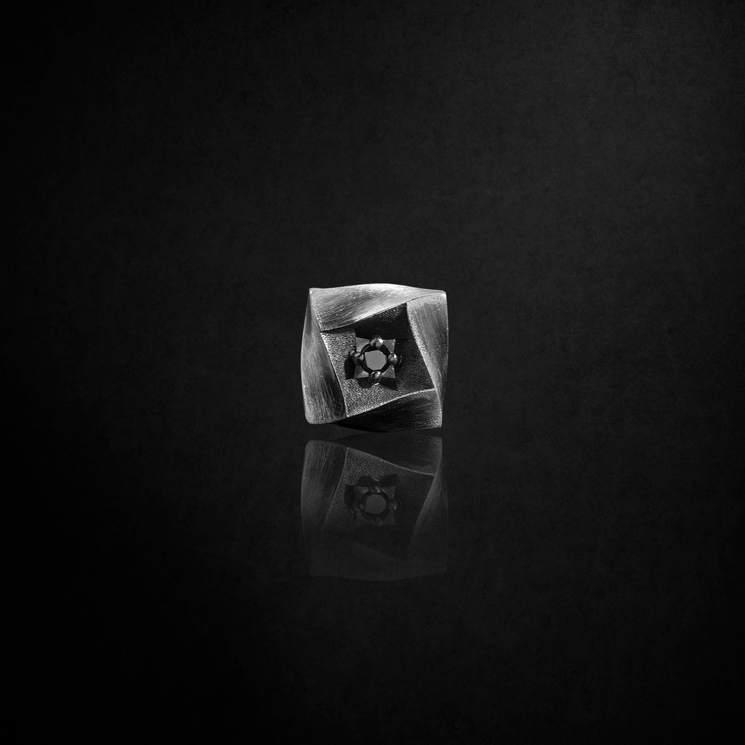 新加坡 – 黑钻与 925 银氧化纯银耳钉 - 耳环/耳夹 - 半宝石 