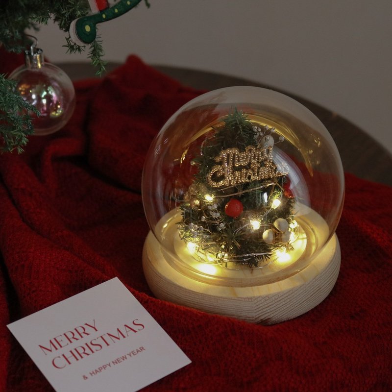 【遇见恒久】点亮心愿日本进口永生雪松迷你圣诞树玻璃罩 含灯 - 干燥花/捧花 - 植物．花 