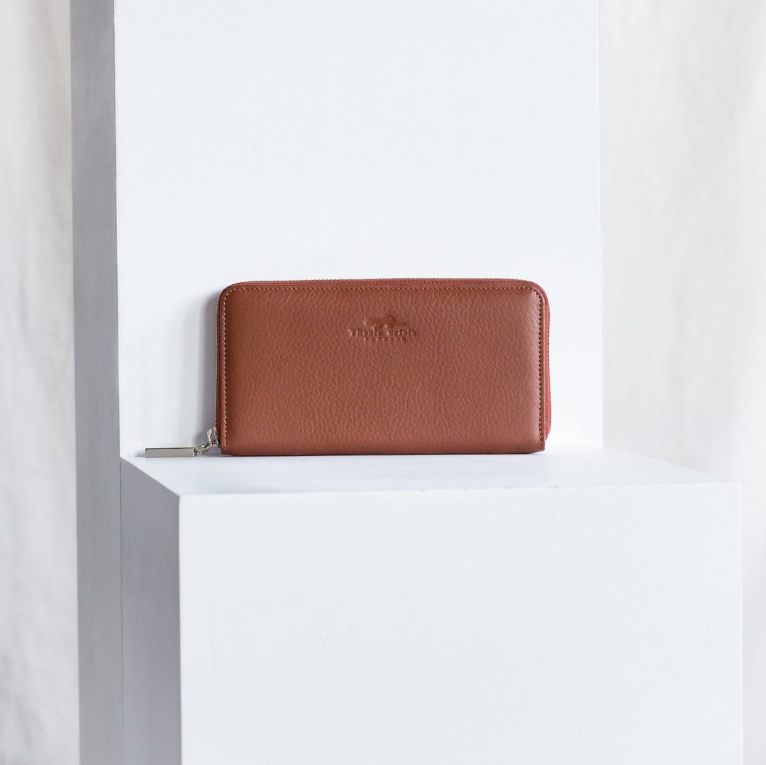 LUCKY-WOMEN MINIMAL LONG SOFT COW LEATHER WALLET-TAN (BROWN) - 皮夹/钱包 - 真皮 咖啡色