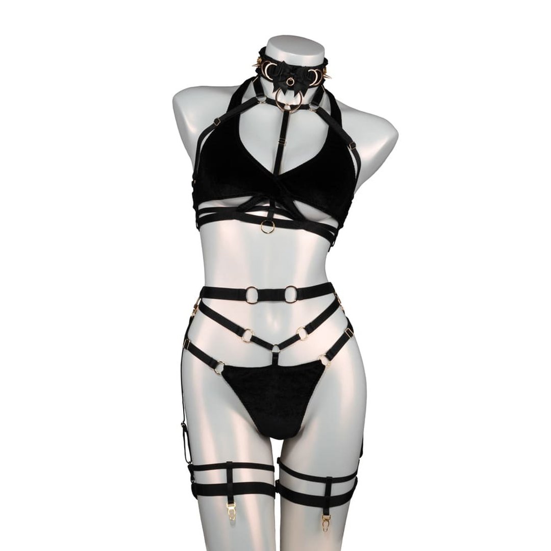 豹纹 Lingerie 与束缚套组 - 女士内衣裤 - 其他材质 黑色