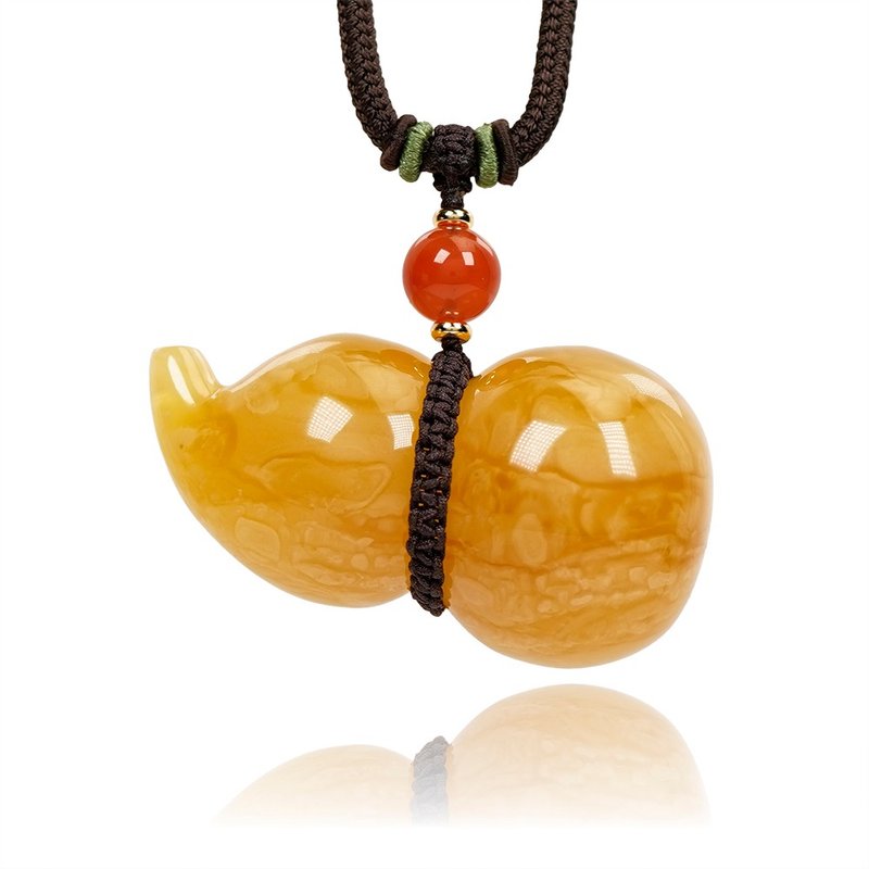 【正佳珠宝】蜜蜡琥珀 顶级花蜜蜡 27.6g 福禄葫芦 琥珀花蜜蜡 - 项链 - 半宝石 多色