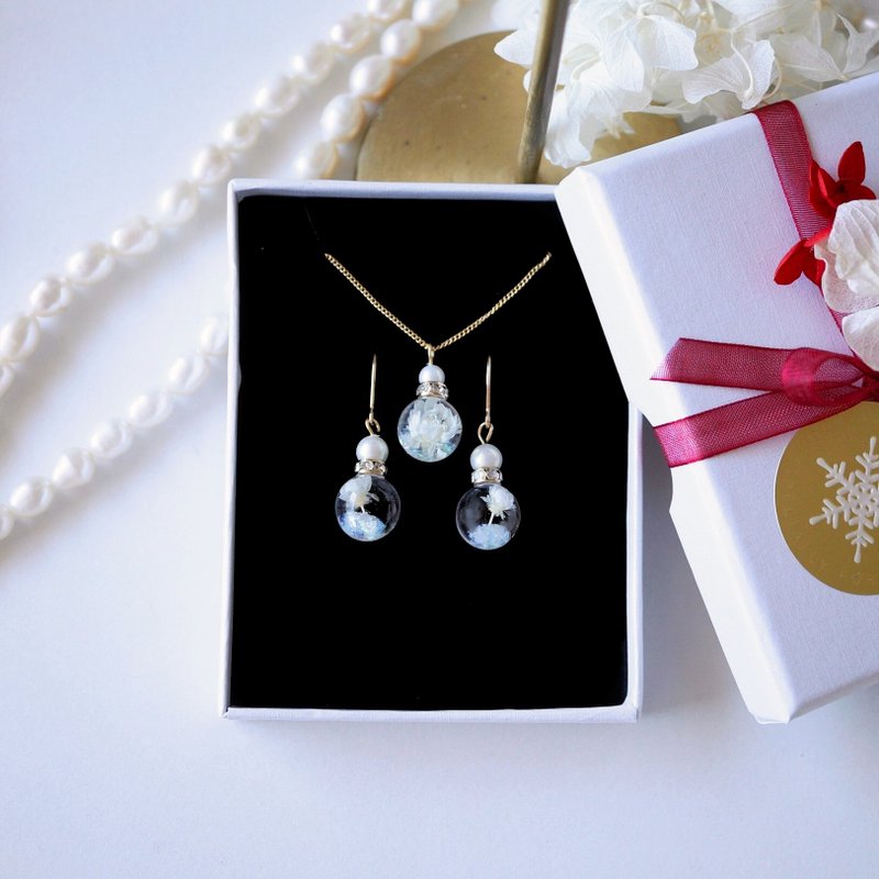 雪之香水花饰品组合 - 耳环/耳夹 - 植物．花 白色