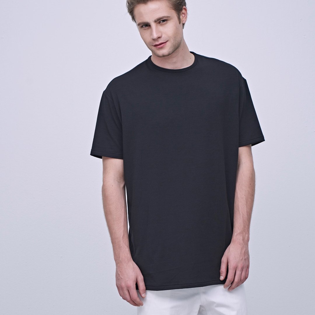 Stone@S Basic T-shirt (LONG) In Black / 加长 长版 黑 Tee T-shirt - 男装上衣/T 恤 - 棉 黑色