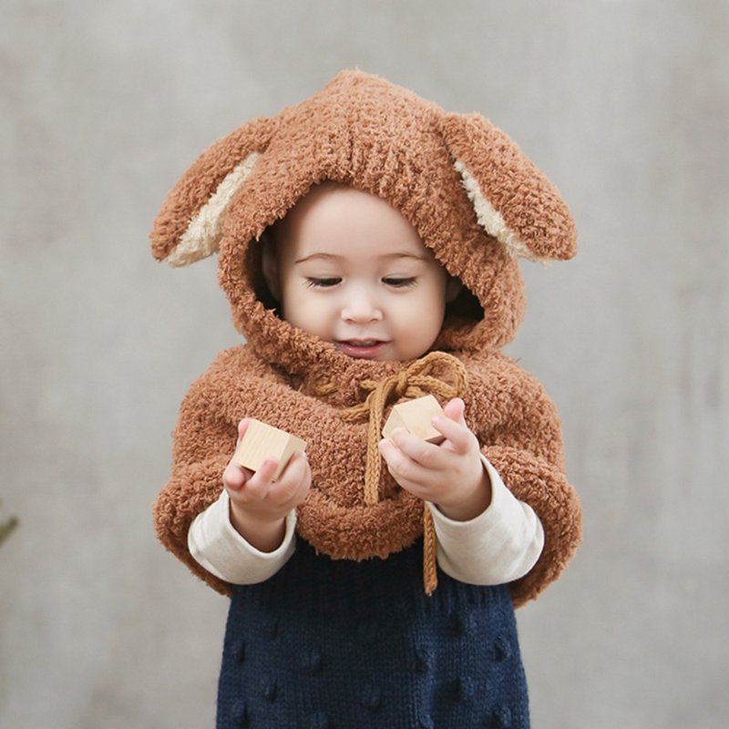 日安朵朵 / Happy Prince 软绵绵小狗连帽披肩 - 围嘴/口水巾 - 聚酯纤维 咖啡色