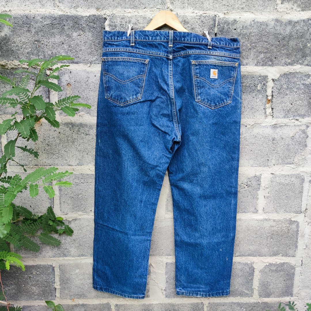 复古丹宁裤 90年代复古 CARHARTT 蓝色直筒工装牛仔裤 - 男士长裤 - 棉 蓝色