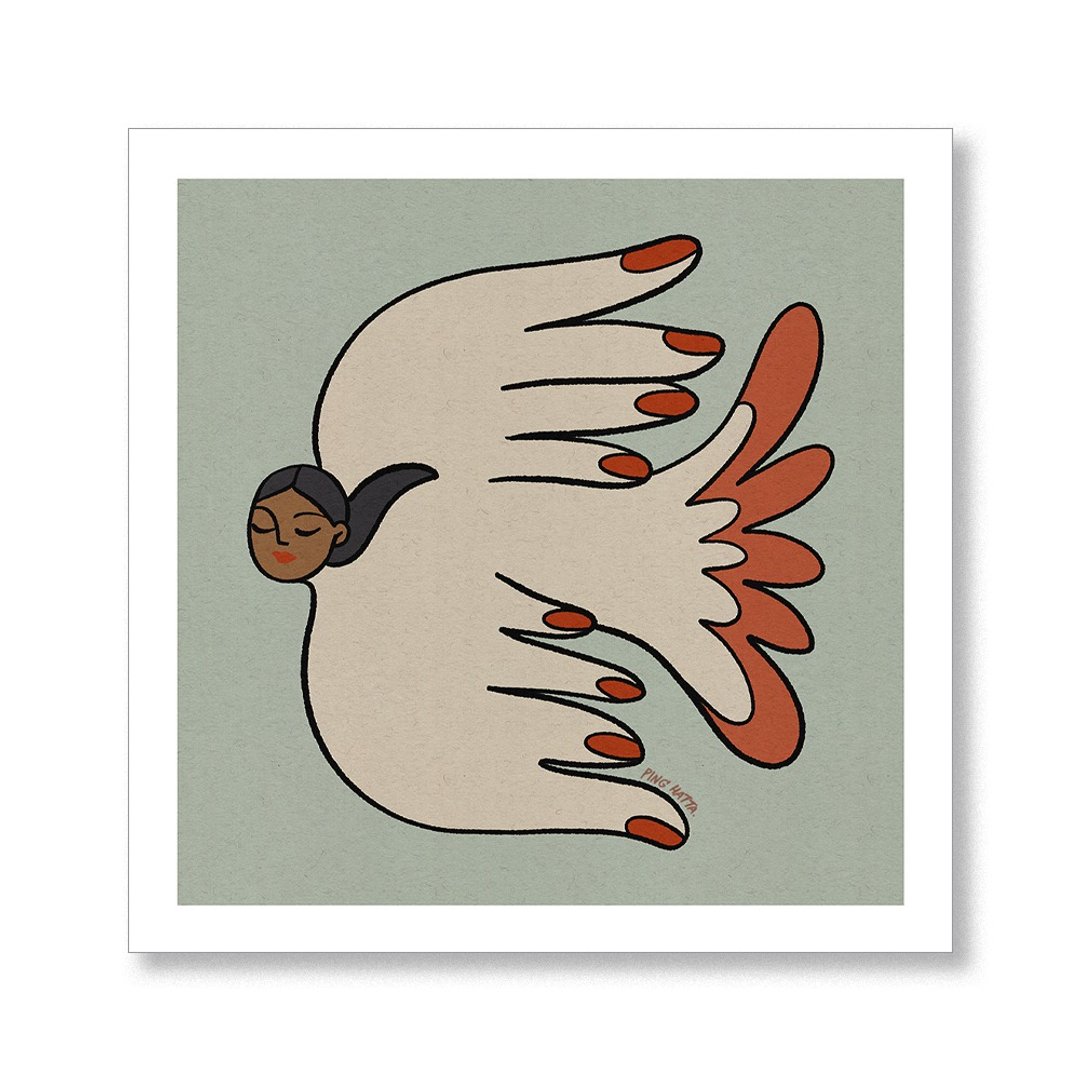 La Paloma - woman art print poster, positivity art, tan lady white bird art - 海报/装饰画/版画 - 纸 