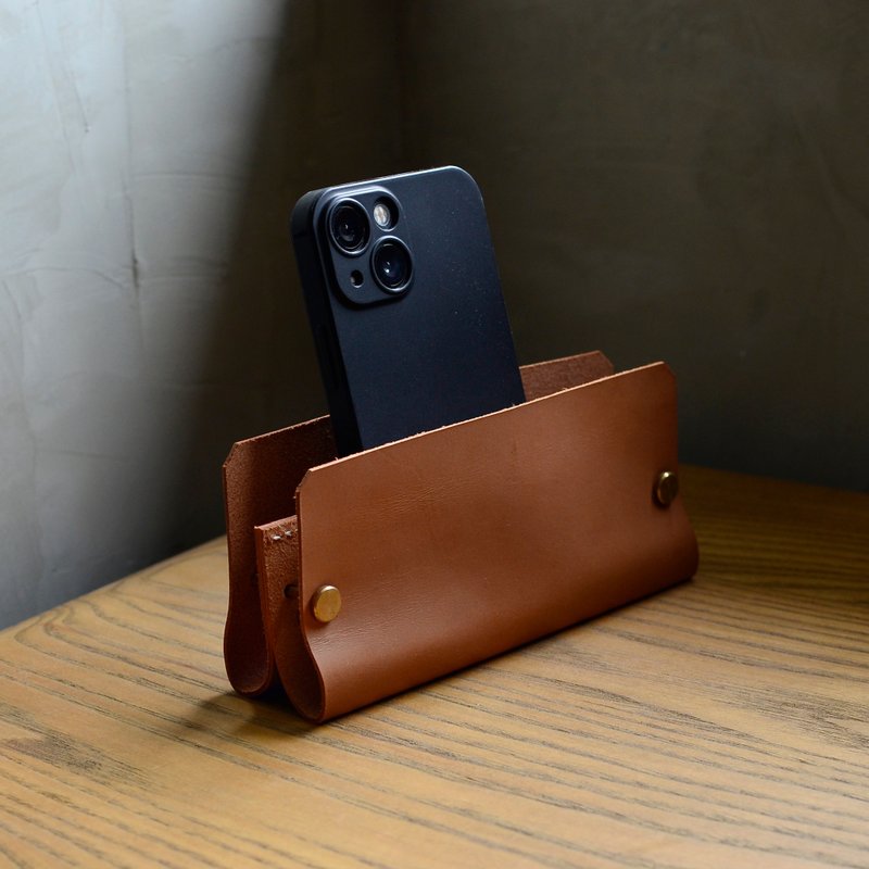 【原来这是我适合的去处】植鞣牛皮置物盒 皮革手机架 收纳盒 - 收纳用品 - 真皮 咖啡色