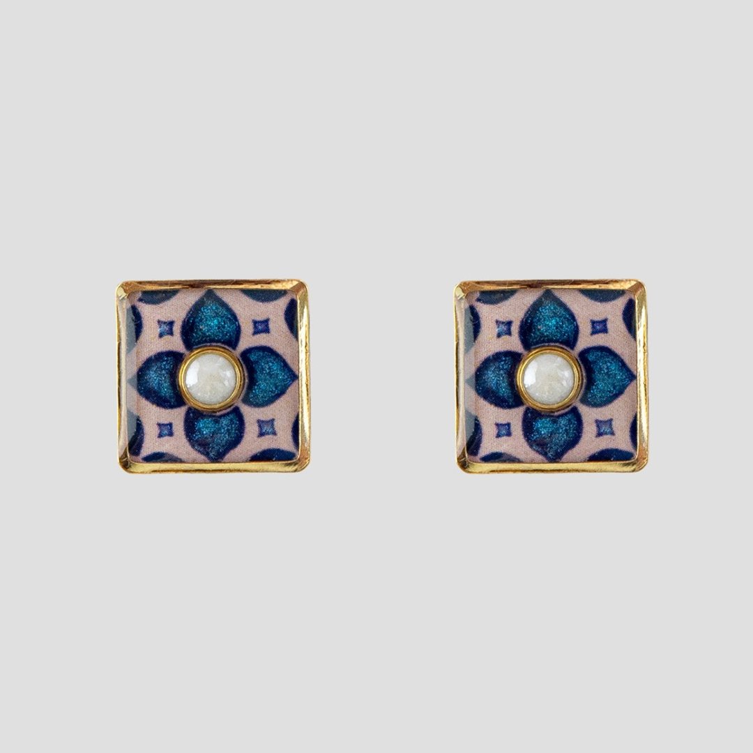 耳环 | Talavera Tile 时光花砖 - 湛蓝 - 耳环/耳夹 - 树脂 蓝色