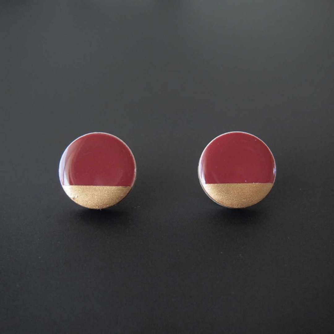 Mino ware two-tone earrings (Akane) earrings / Clip-On - 耳环/耳夹 - 瓷 红色