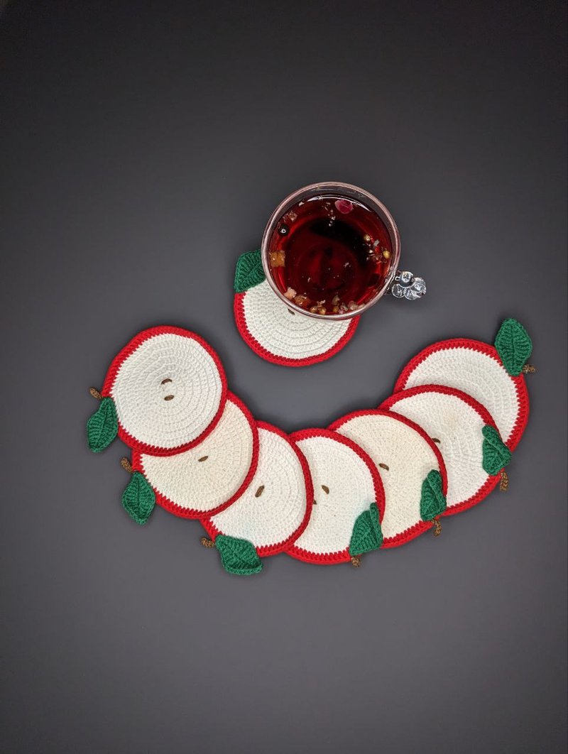 杯垫红苹果棉 - 杯垫 - 棉．麻 红色