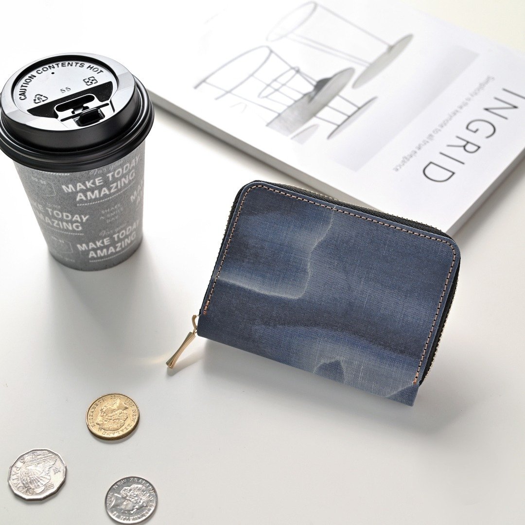 都会 compact wallet【NUNOUS】真皮钱包 迷你钱包 零钱包 零钱袋 卡夹 丹宁 男士 礼品 DT01M - 皮夹/钱包 - 真皮 蓝色