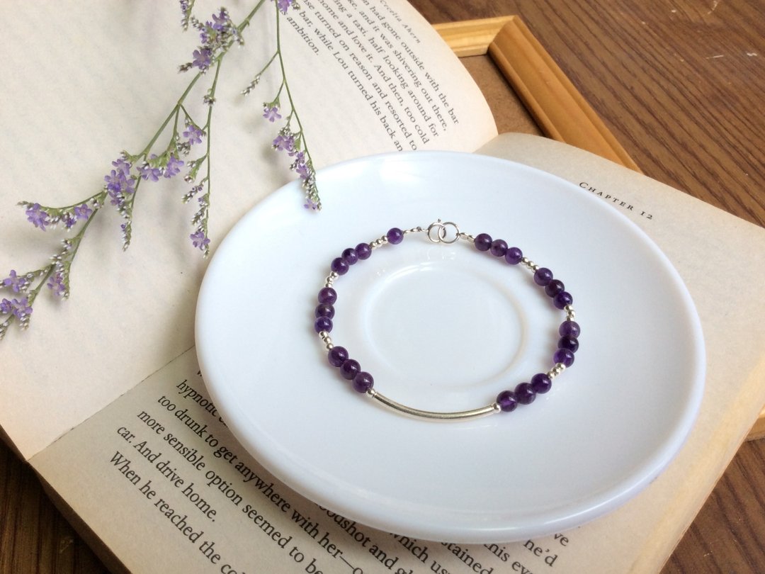 Ops Amethyst silver bracelet-紫水晶/925纯银/紫色/银管/手链 - 手链/手环 - 宝石 紫色
