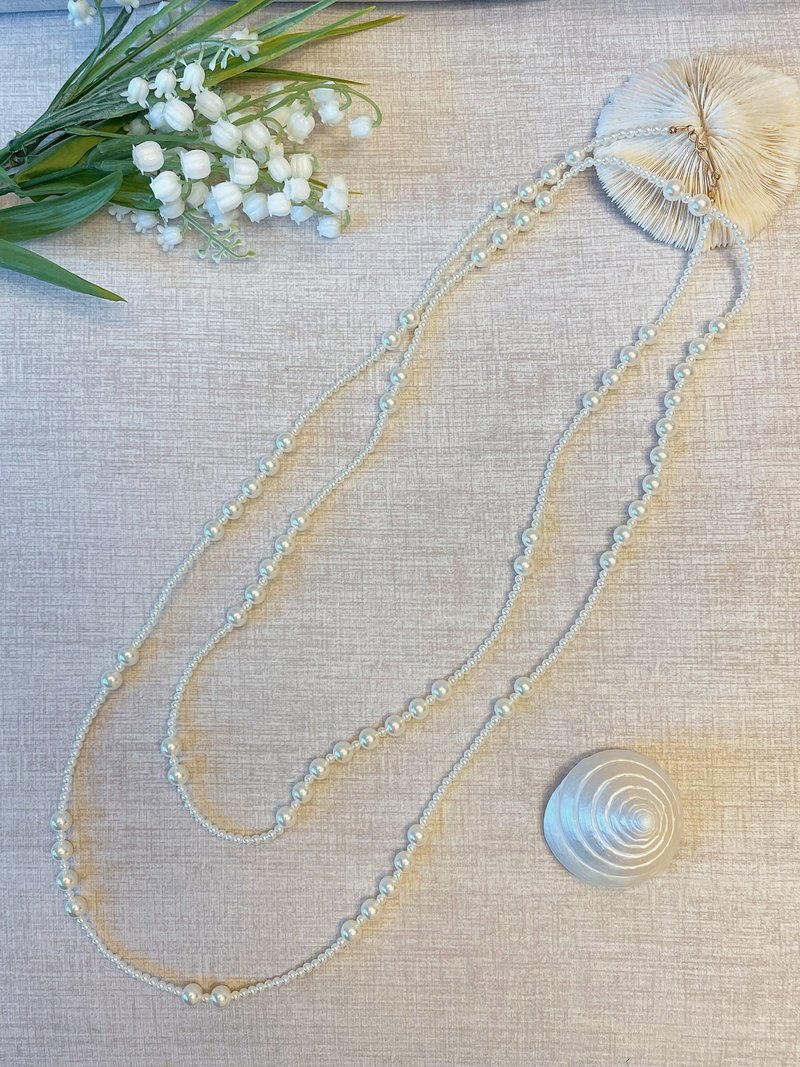 Ballet_8mm大珠小珠落玉盘长珍珠项链毛衣 - 项链 - 贵金属 白色