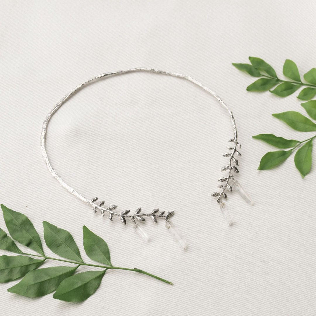 Leaf crystal choker - 项链 - 半宝石 银色