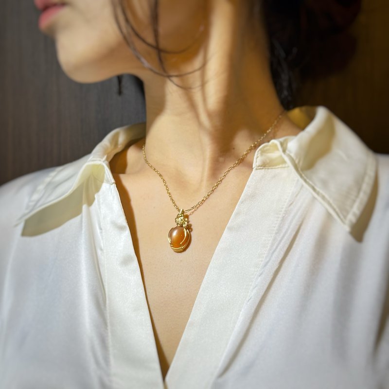 橙月光石 14 公斤绕线项链 - 项链 - 石头 橘色