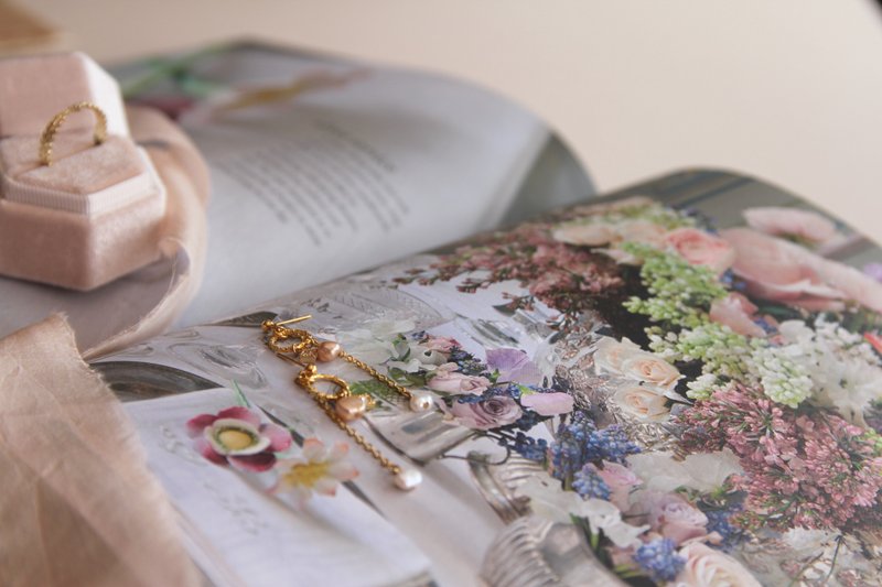 耳环 饰品 花耳环 花办耳环 珍珠耳环 干花耳环 少女风 日系作品 - 耳环/耳夹 - 植物．花 金色