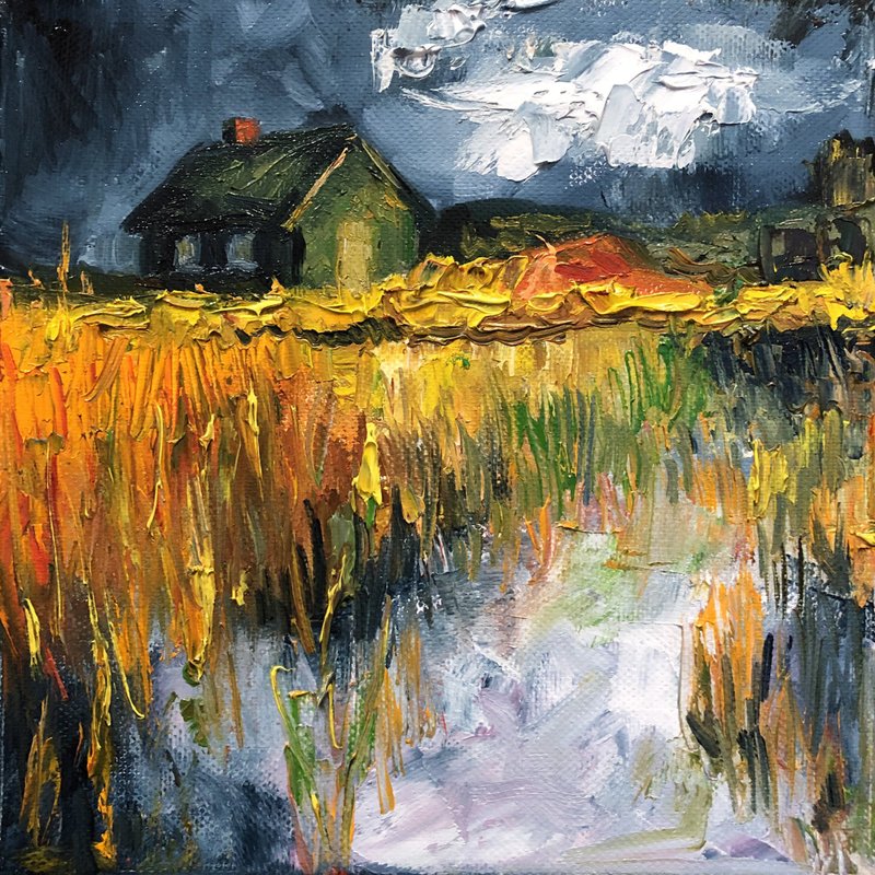 landscape painting original art impasto painting Scandinavian painting - 海报/装饰画/版画 - 其他材质 黄色