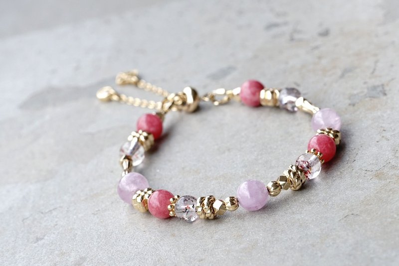 飘香 - 14K包金 超七/红纹石/紫锂辉 手环 (束口链设计) - 手链/手环 - 半宝石 粉红色