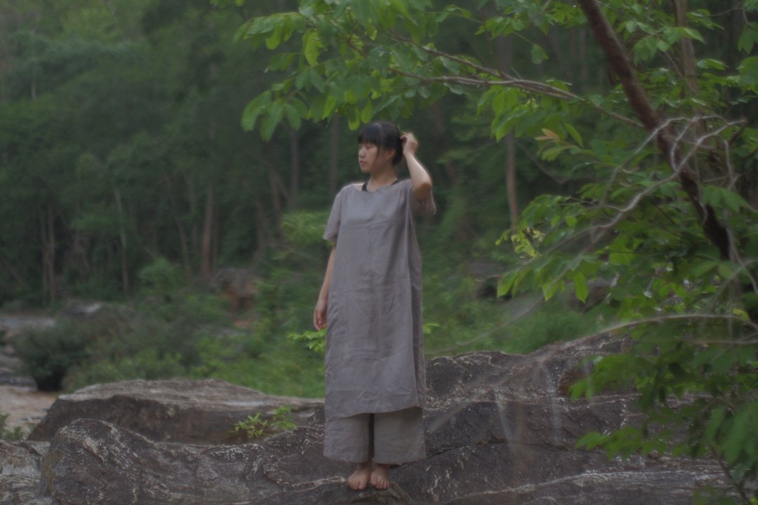 unwind dress | linen with natural color - 女装上衣 - 棉 蓝色