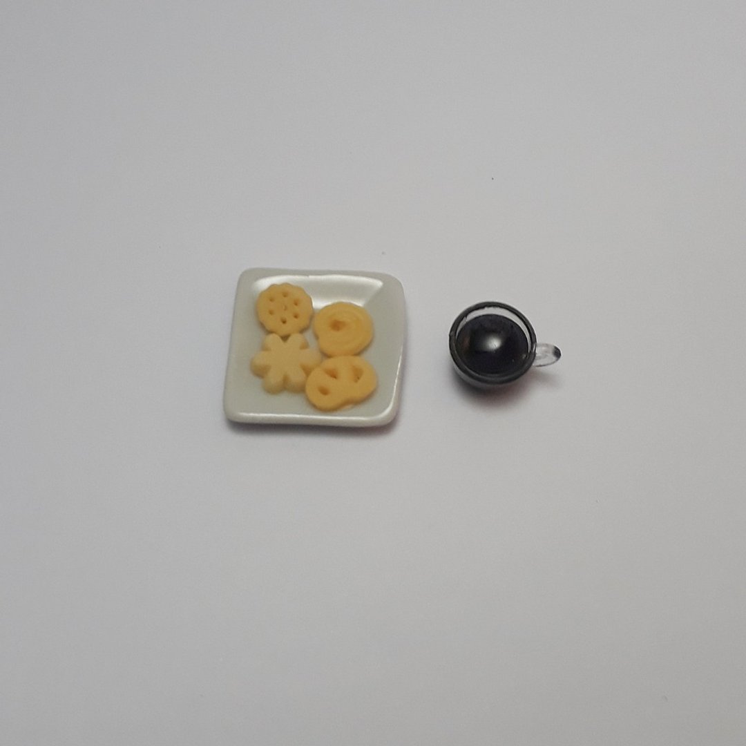 Break Time Coffee Cookies hot drink Food Miniature Dollhouse collectible - 摆饰 - 粘土 黑色