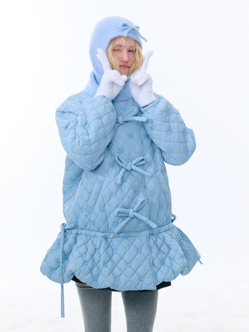 ziziFei秋冬季美式设计感兜兜下摆中长款加厚保暖棉衣棉服外套女 - 女装上衣 - 其他材质 蓝色