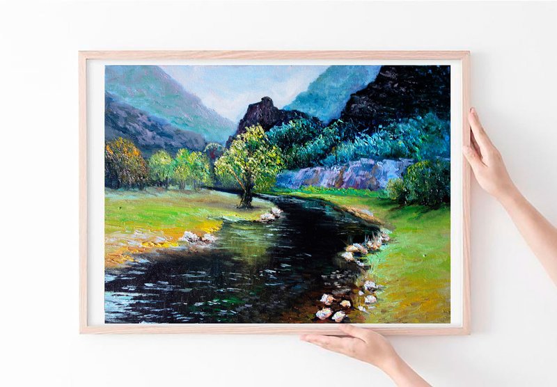 山水画 油画 原创艺术 景观艺术作品 帆布艺术 - 海报/装饰画/版画 - 颜料 多色