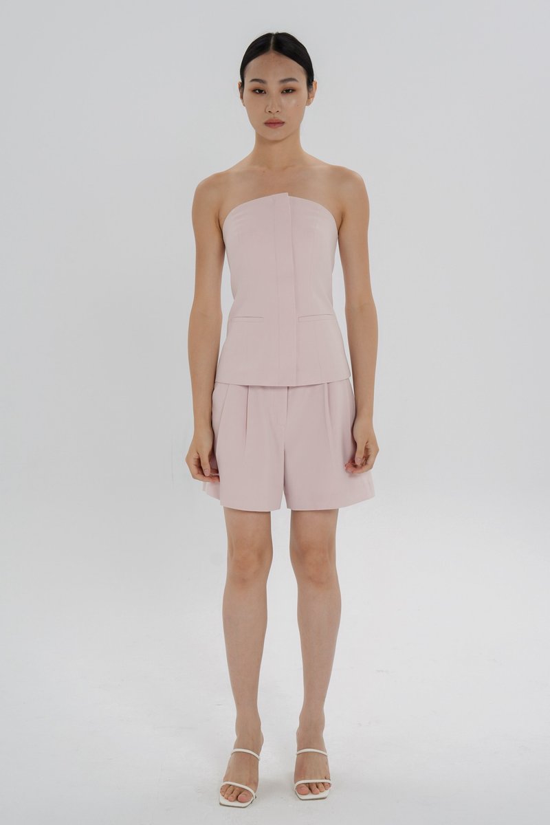 Pleated Bermuda Shorts - Pink |  百慕达西装短裤 - 粉 - 女装短裤 - 聚酯纤维 粉红色