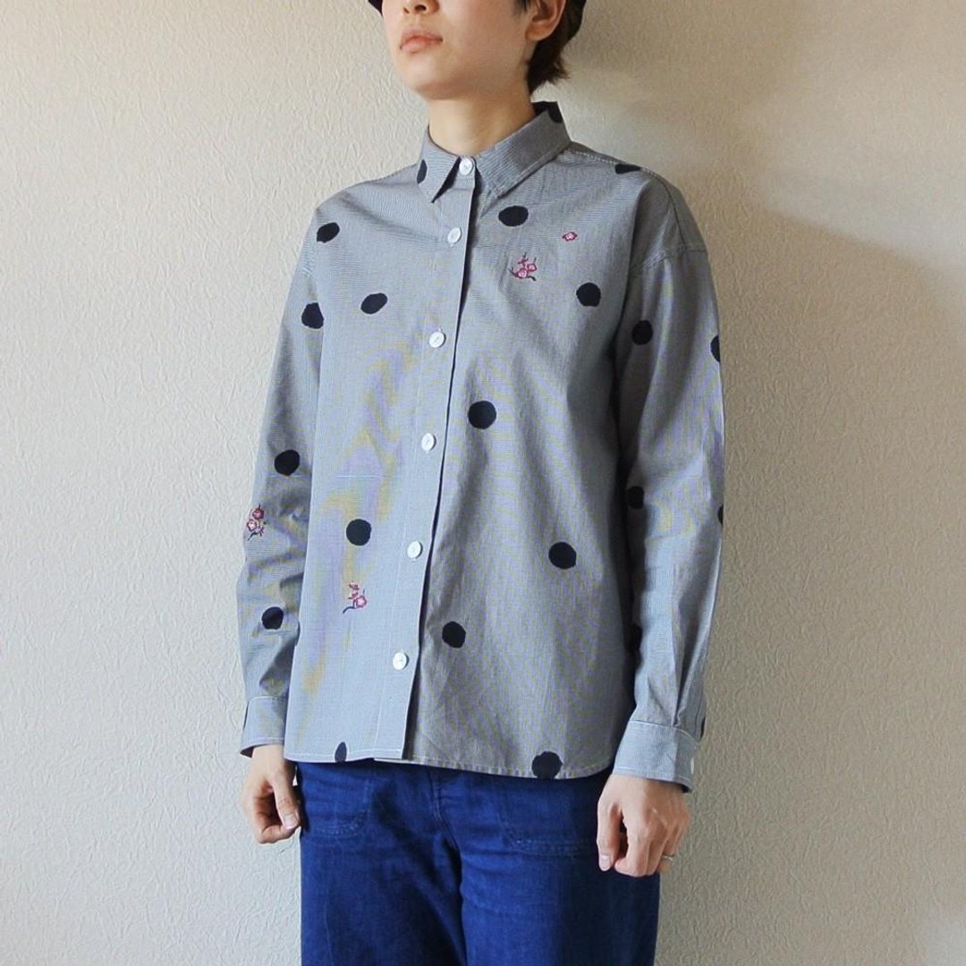Gingham check shirt Polka dots and plums - 女装上衣 - 棉 