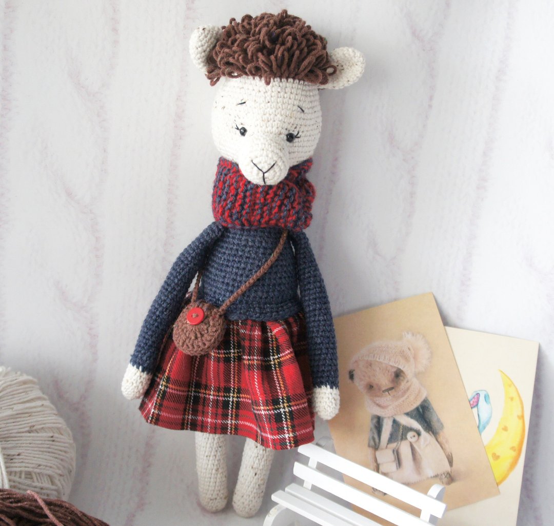 Lama stuffed animal doll, Soft toy with clothes, Gift for girl, Nursery decor - 玩具/玩偶 - 棉 多色